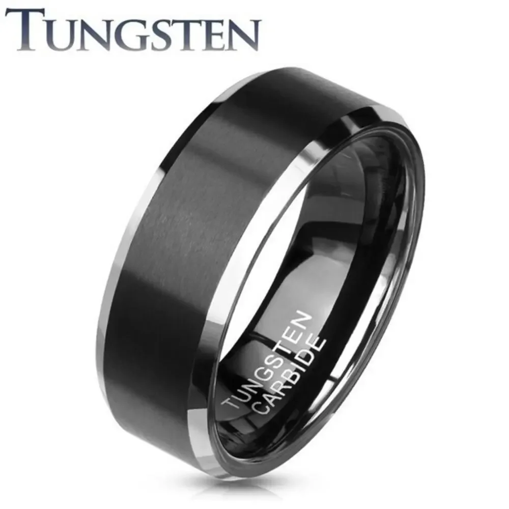 Black Brushed‎ Center Black Tungsten Carbide Ring Size 9